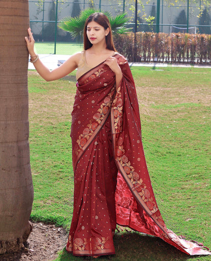 Floral Woven Zari Weaving Designer Pure Soft Banarasi Silk Saree