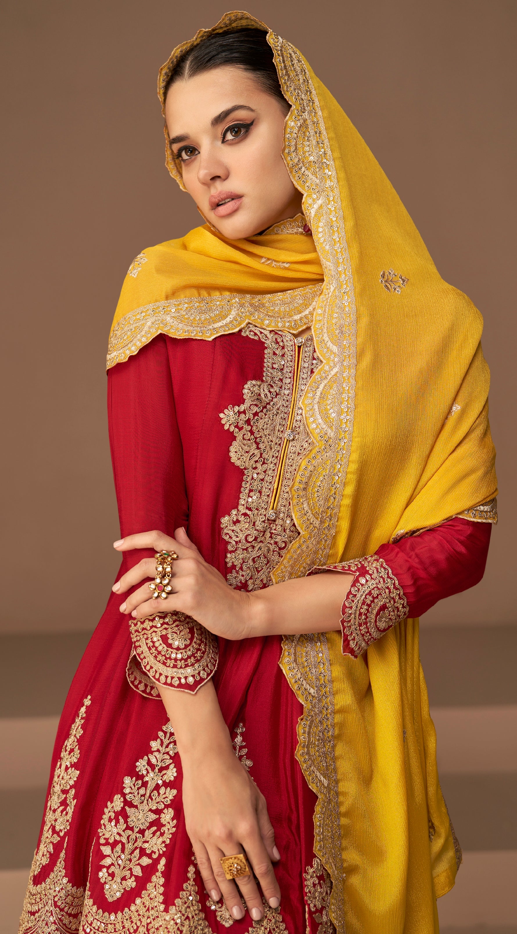 yellow and red dress combination Suit With Red Dupatta Bandhani Dupatta Yellow Red Dress Red Cotton Salwar Suit Yellow Dress + Red Plaid