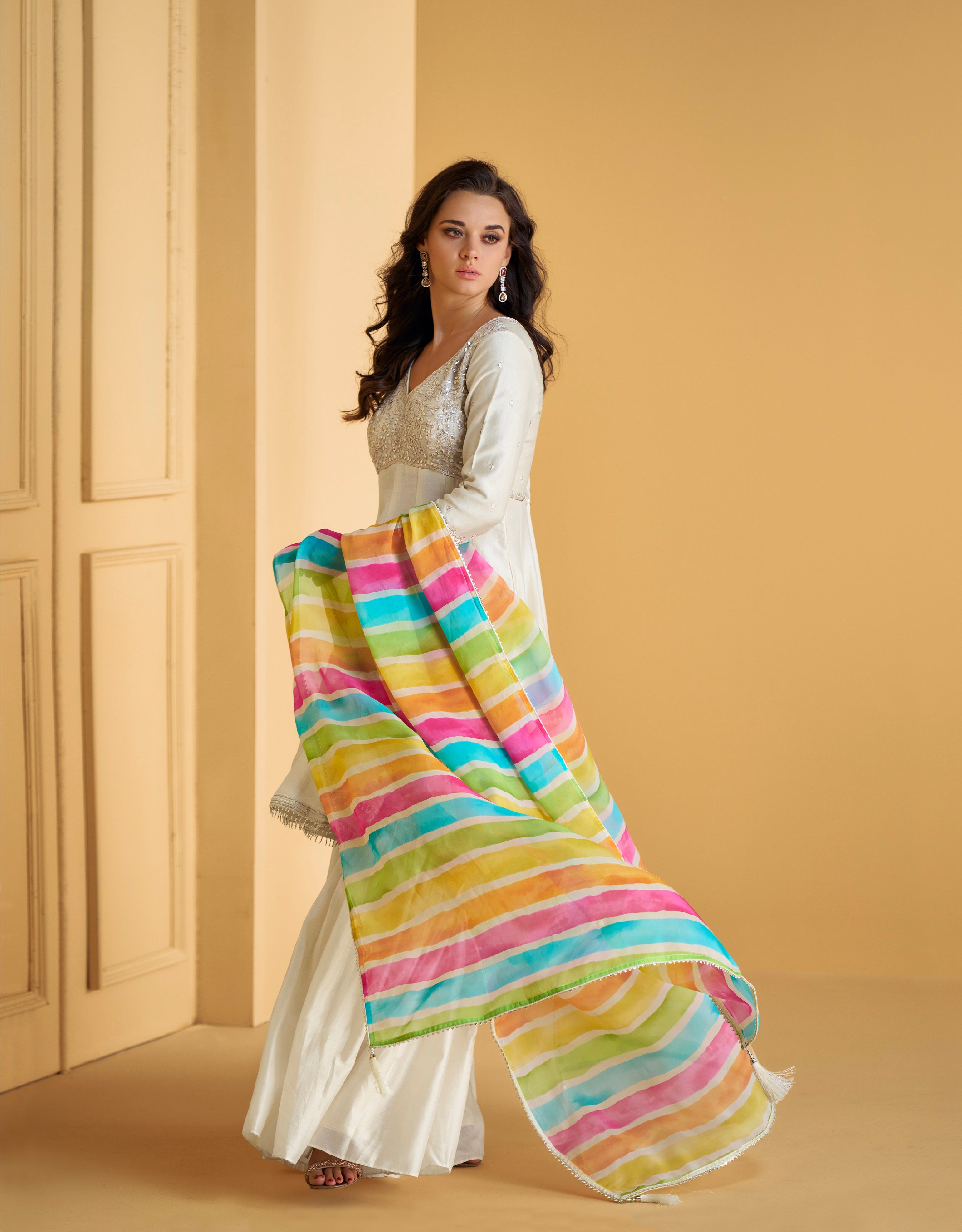 White dress with multicolor dupatta discount