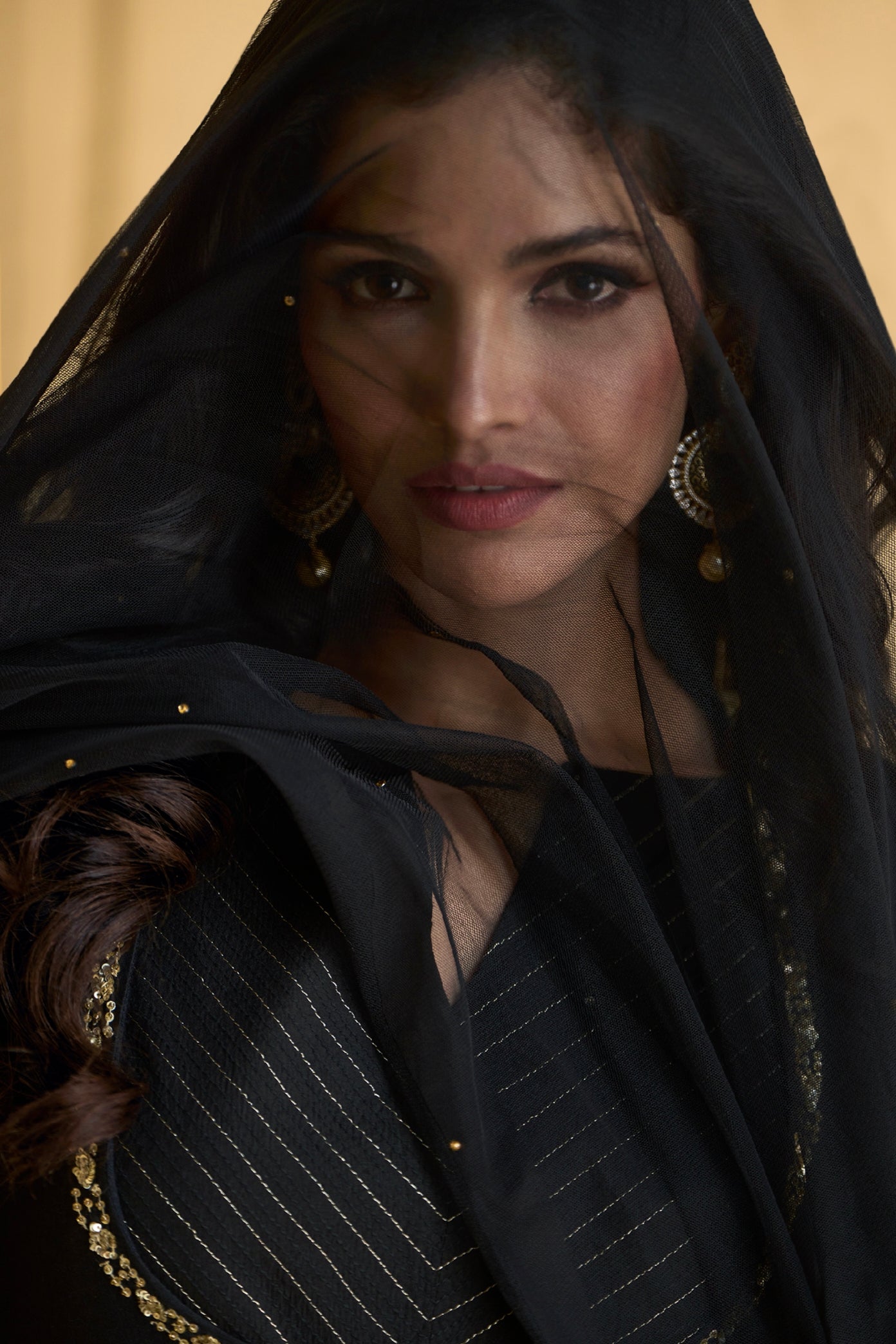 Black Pure Silk Anarkali Suit with Embellished Work &amp; Dupatta