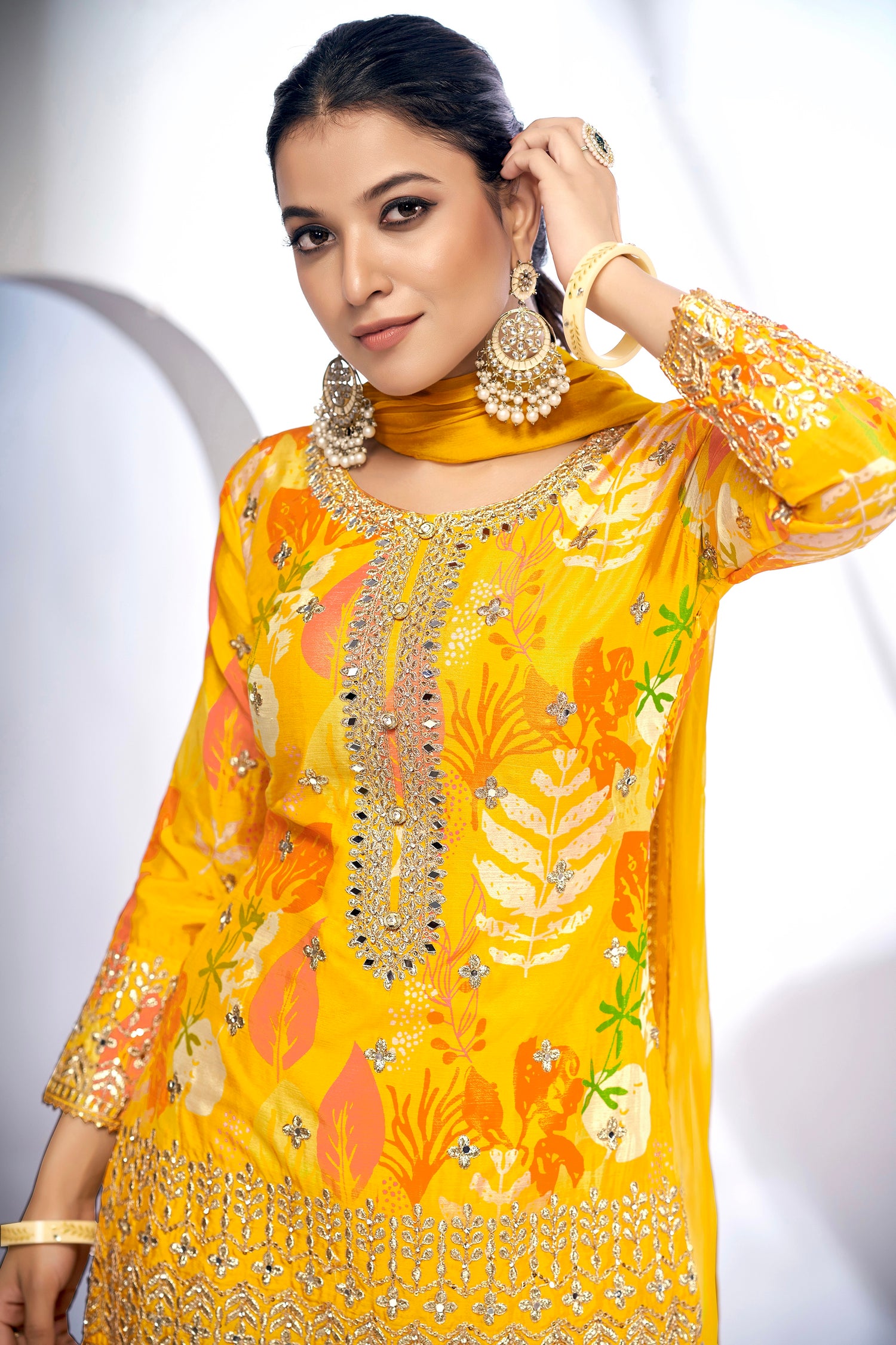 Yellow Festive Sharara Suit with Embroidery &amp; Digital Print