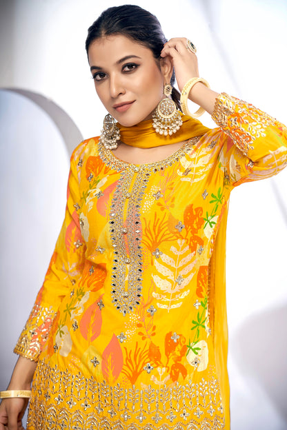 Yellow Festive Sharara Suit with Embroidery &amp; Digital Print