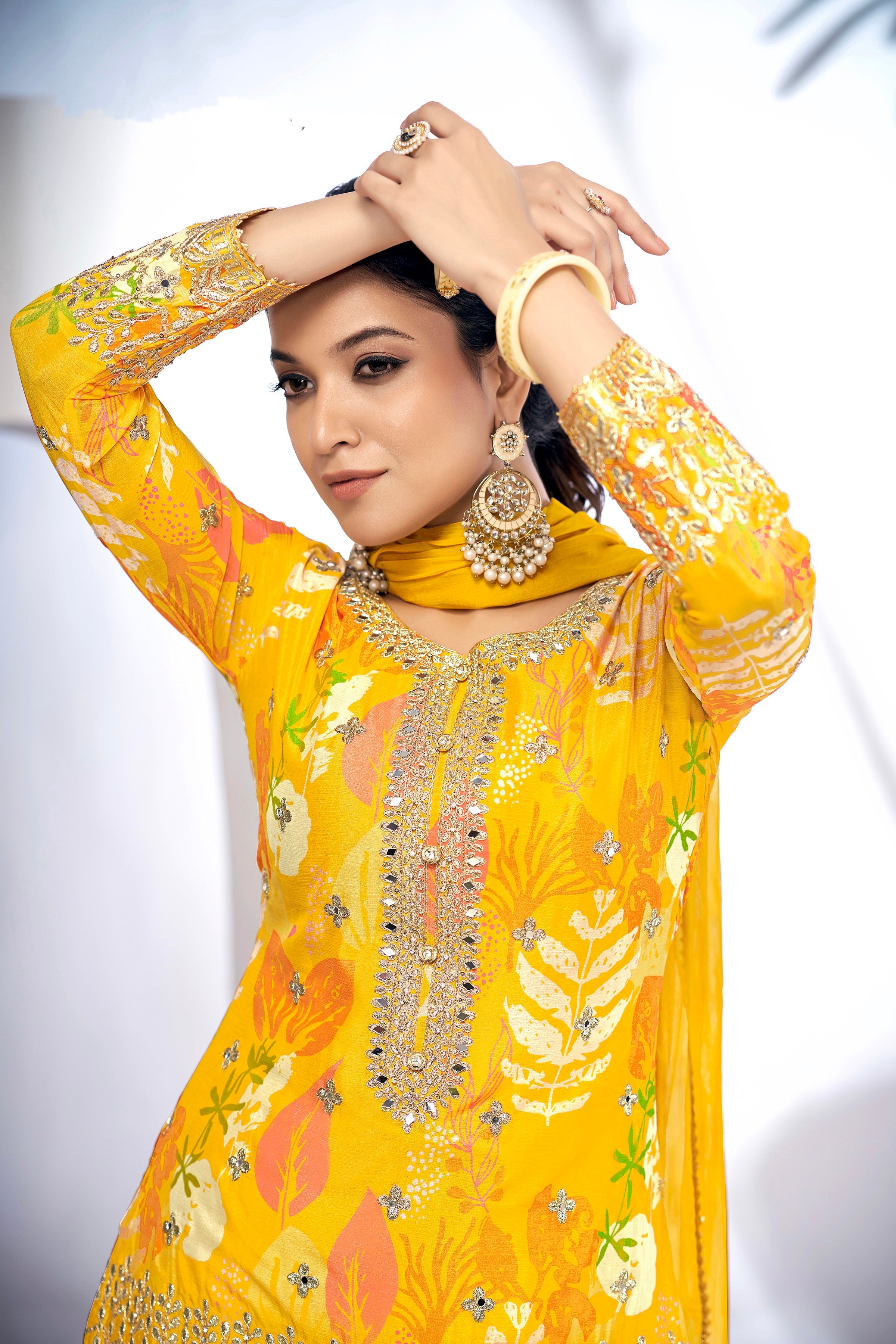 Yellow Festive Sharara Suit with Embroidery &amp; Digital Print