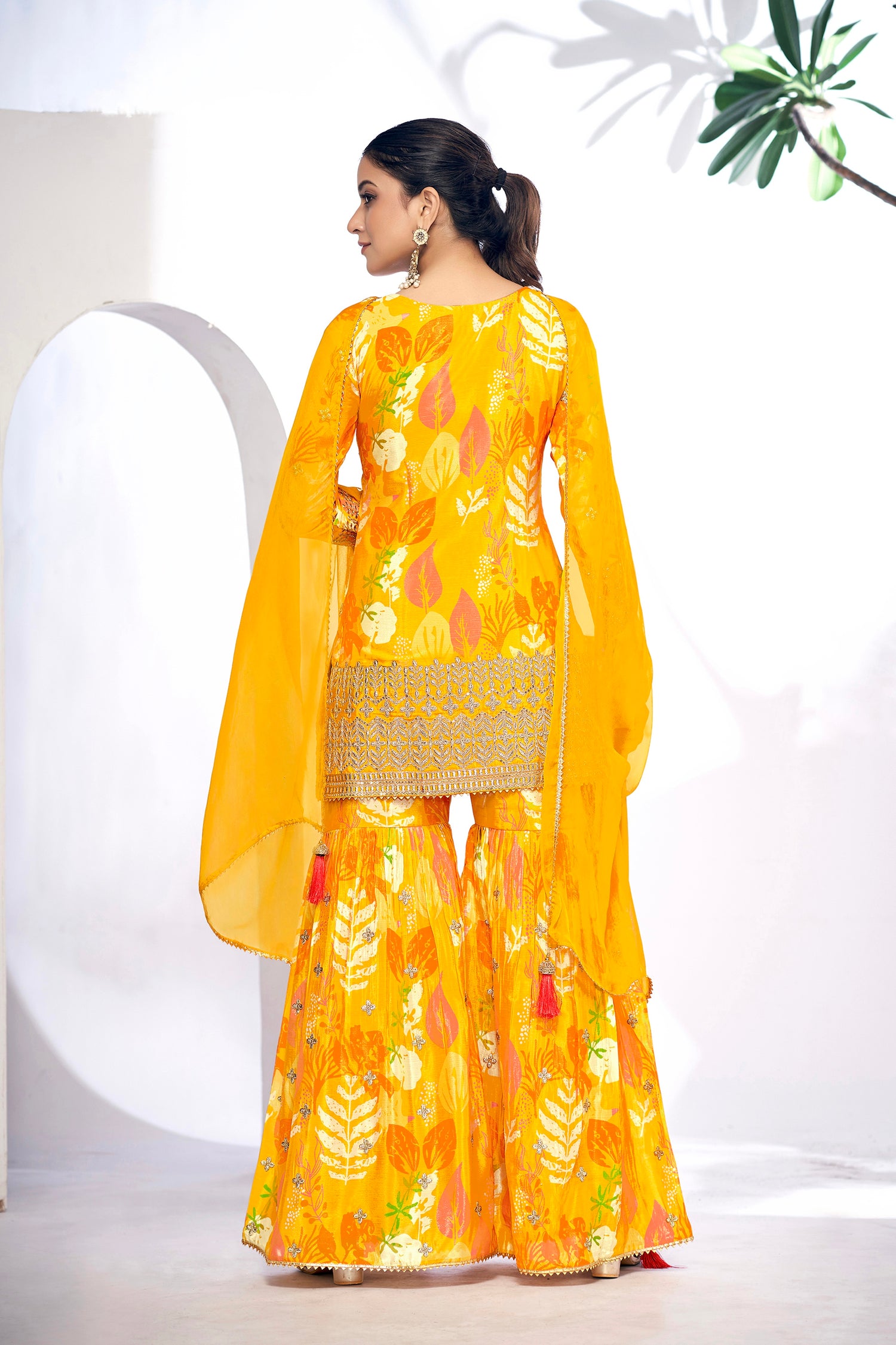 Yellow Festive Sharara Suit with Embroidery &amp; Digital Print