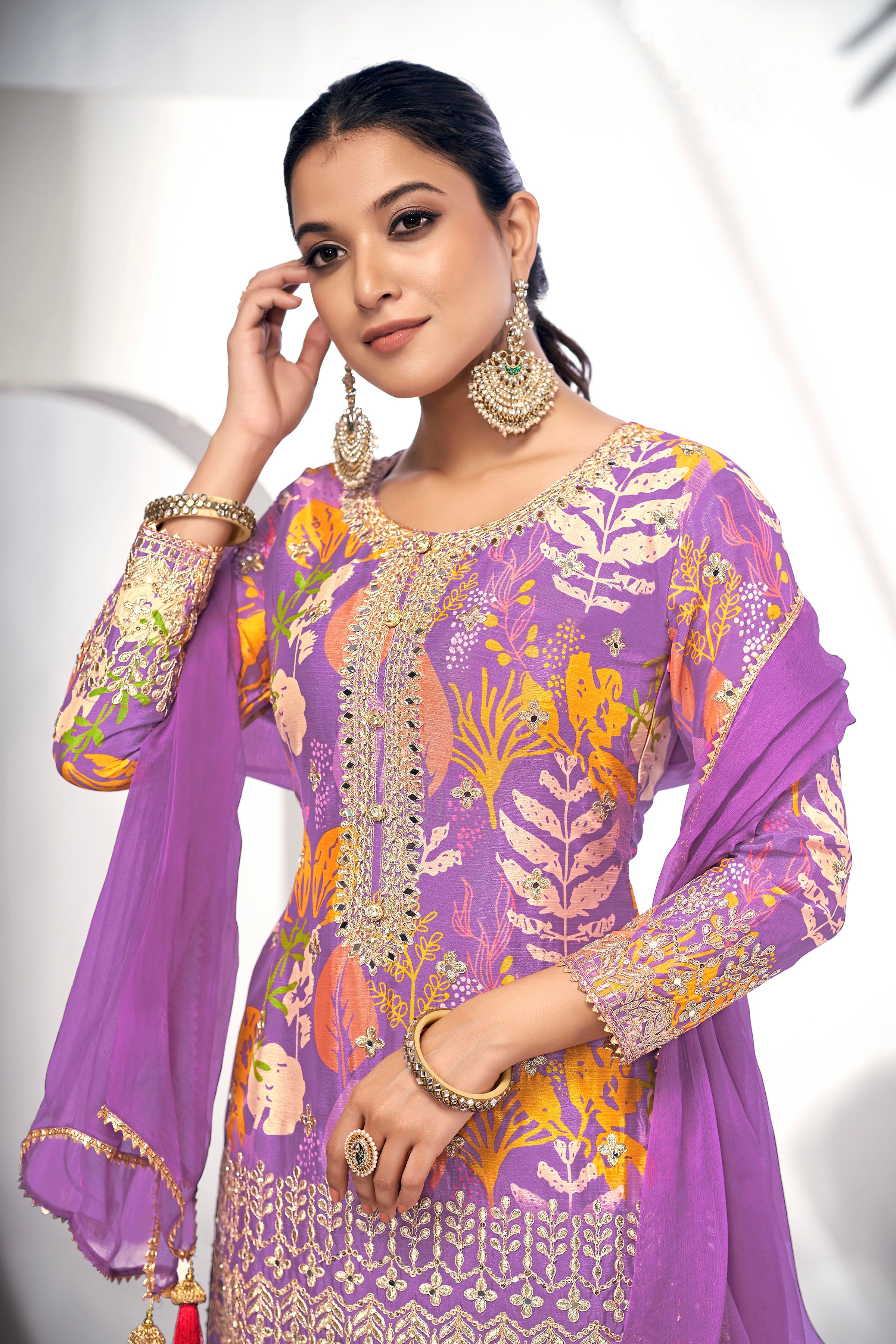 Purple Festive Sharara Suit with Embroidery &amp; Digital Print