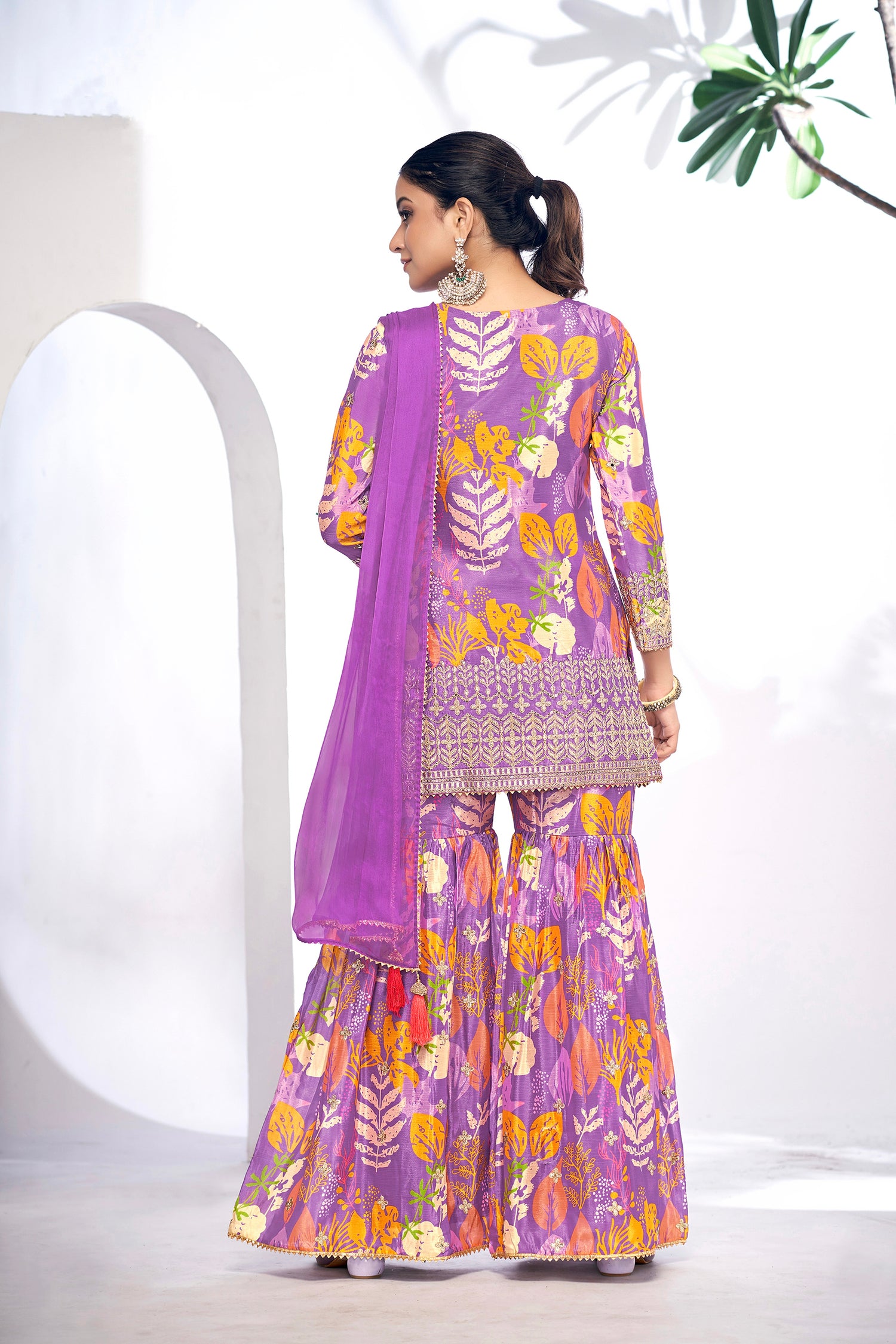 Purple Festive Sharara Suit with Embroidery &amp; Digital Print