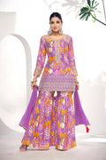 Purple Festive Sharara Suit with Embroidery & Digital Print