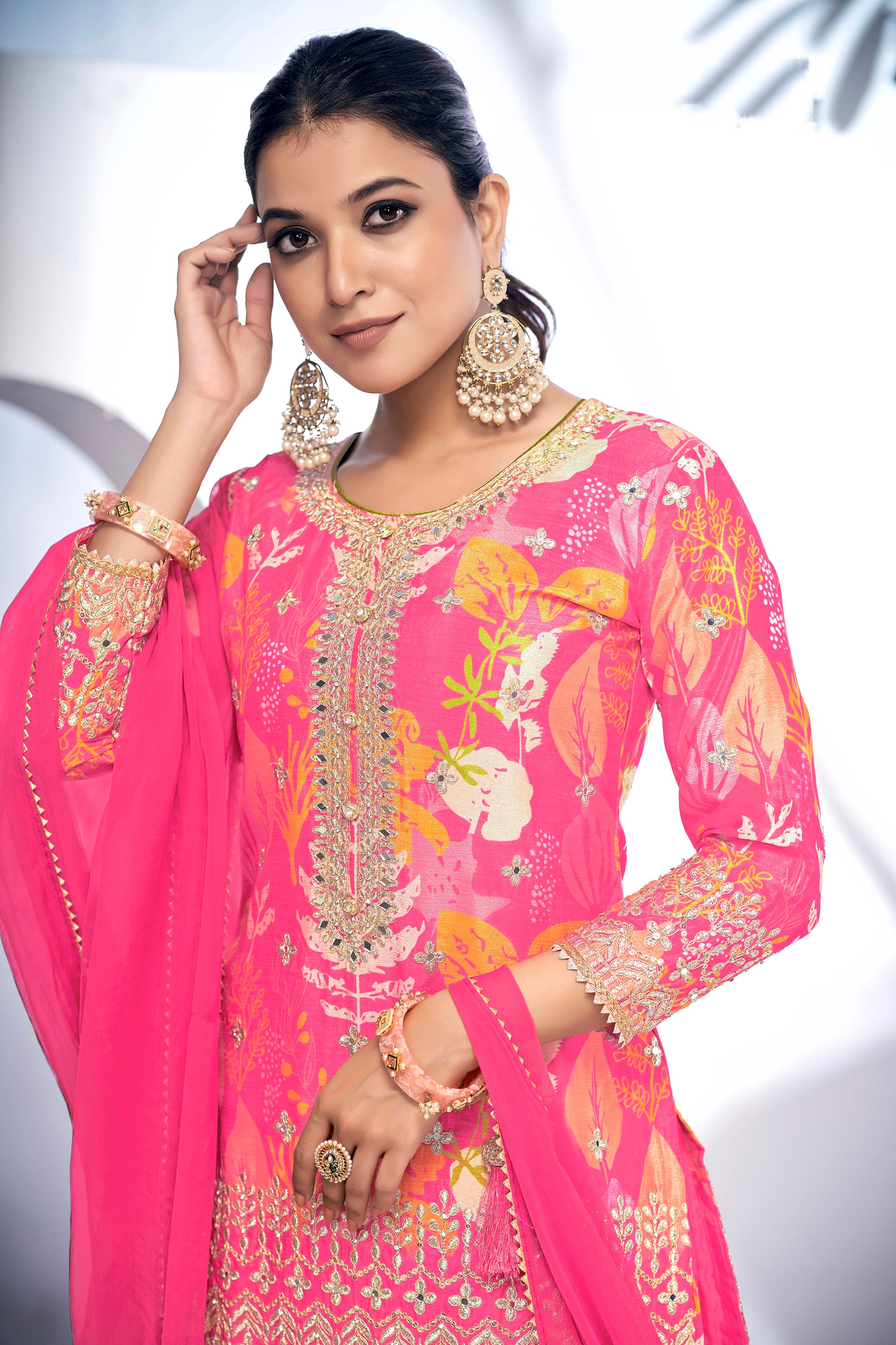 Pink Festive Sharara Suit with Embroidery &amp; Digital Print
