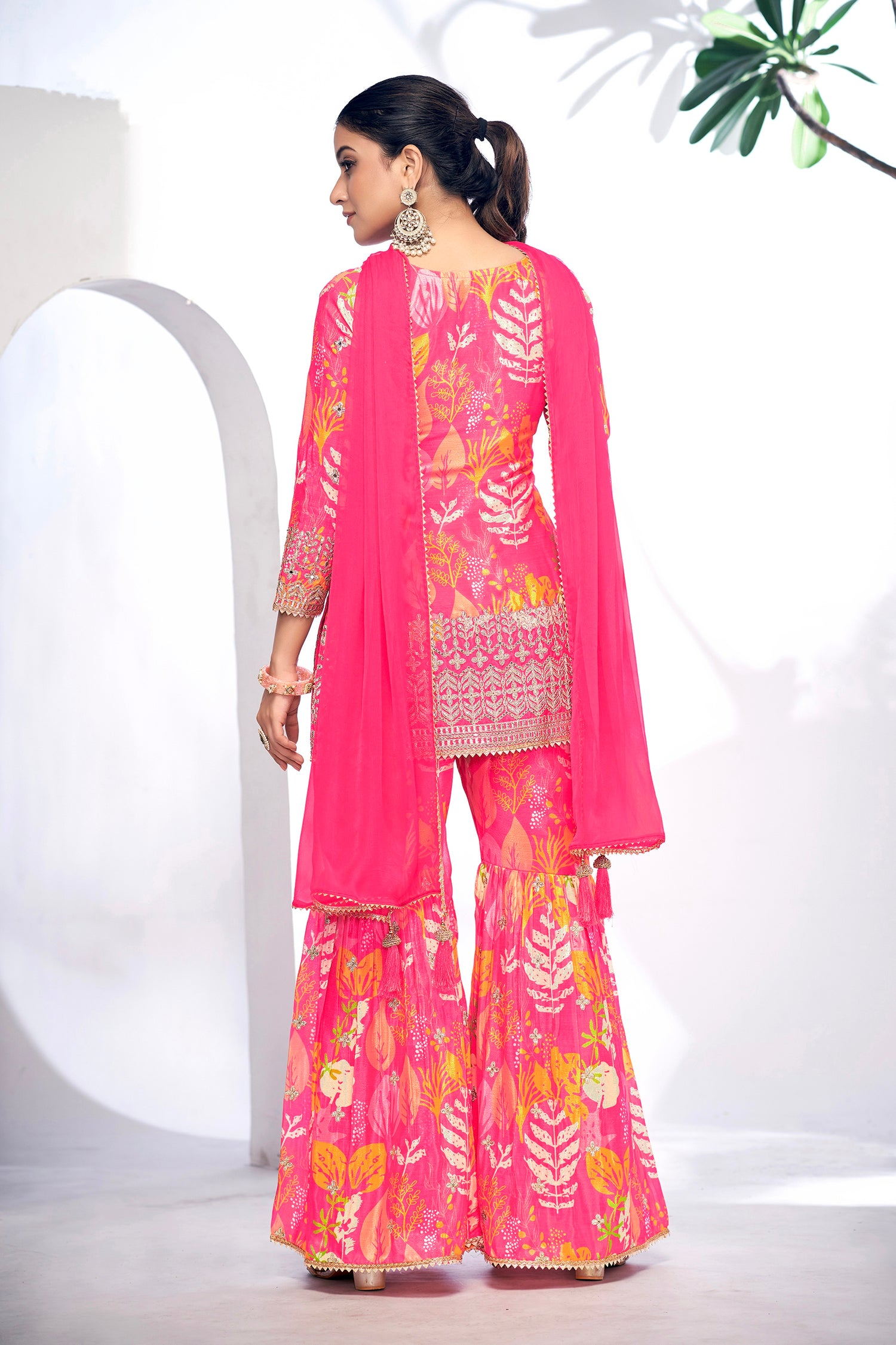 Pink Festive Sharara Suit with Embroidery &amp; Digital Print