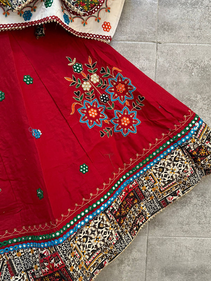 Red Cotton Chaniya Choli with Traditional Embroidery