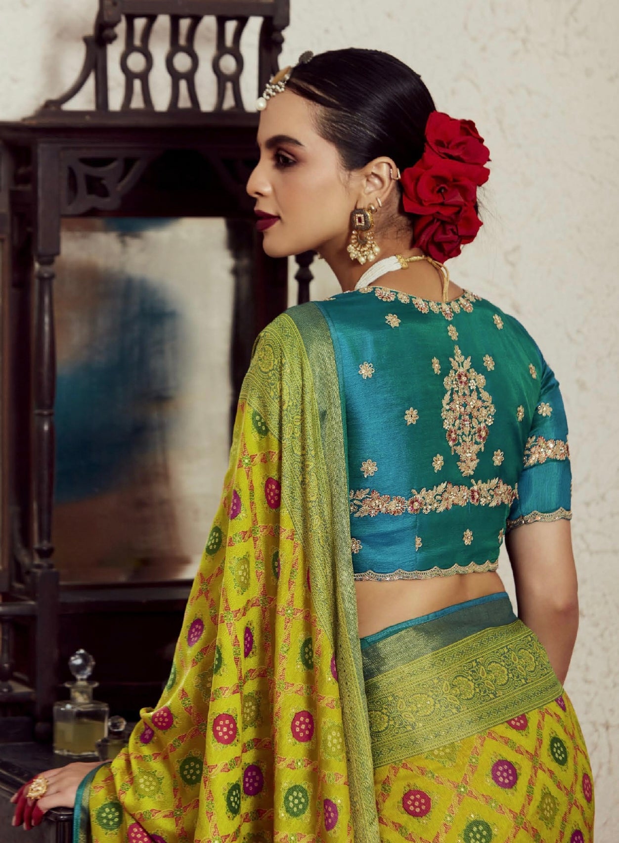 Green Soft Brasso Saree with Dhupian Silk Blouse