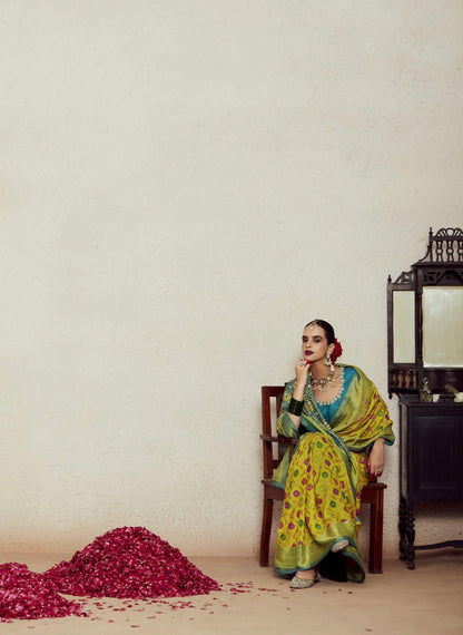 Green Soft Brasso Saree with Dhupian Silk Blouse