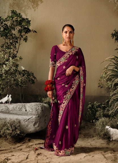 Purple Party Saree with Stone and Sequin Work