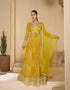 Yellow Floral Embroidered Real Georgette Anarkali with Net Dupatta