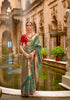 Green and Gold Banarasi Silk Saree with Red Border and Jacquard Weaving