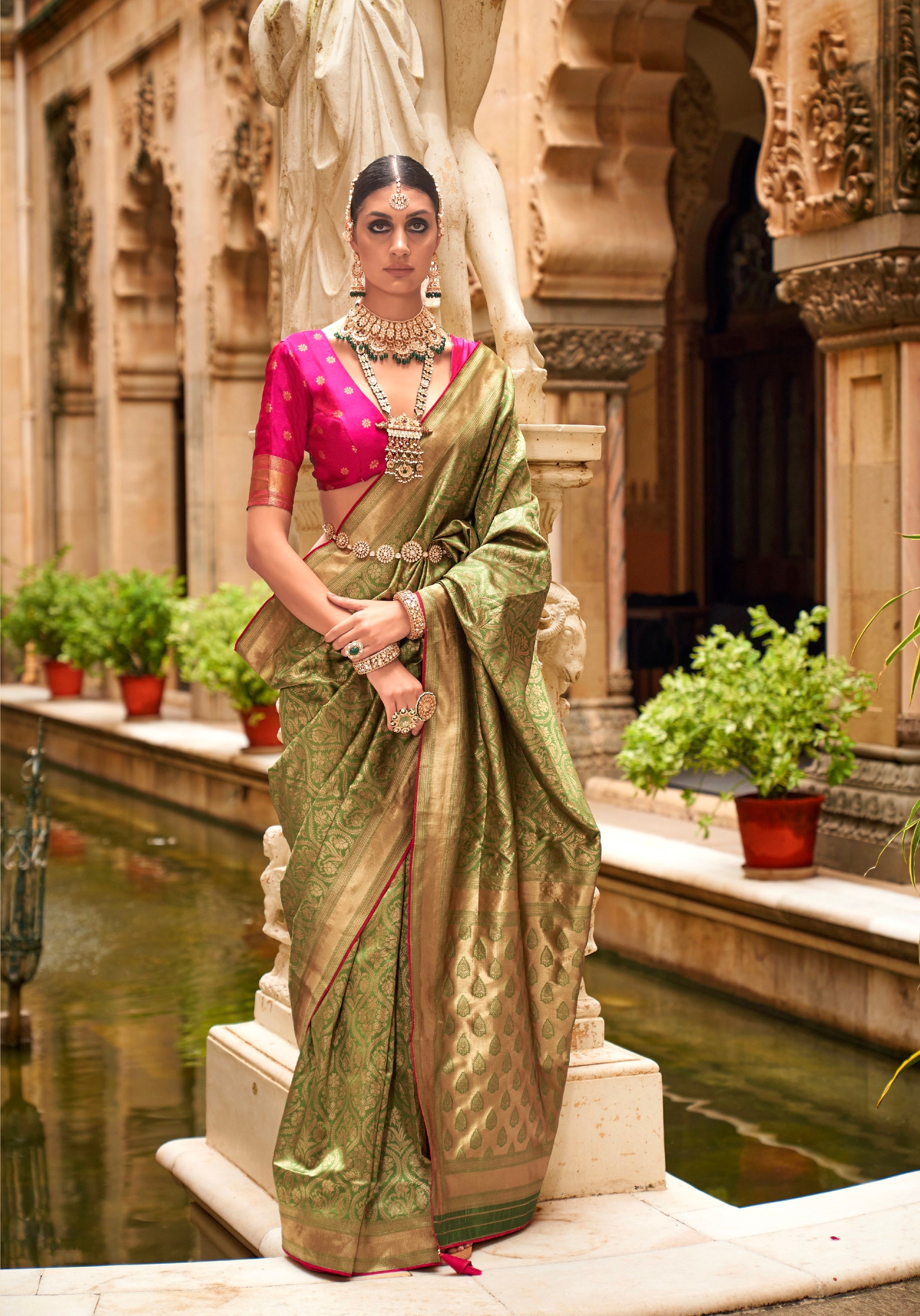 Banarasi Grand Bridal Sarees Green And Gold Banarasi Silk Saree