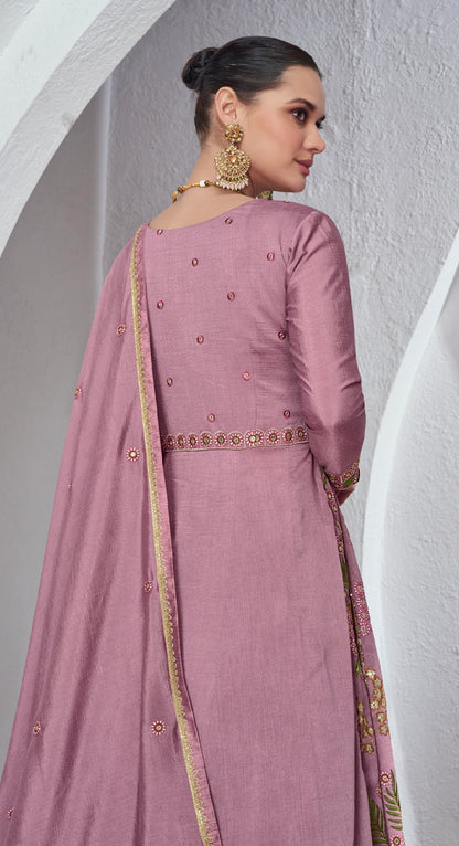 Lilac Embroidered Anarkali Suit with Premium Net Dupatta