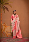 Pink and Grey Handloom Weaving Silk Saree with Handloom Silk Blouse