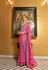Pink and Blue Mercerized Sigma Silk Patola Saree with Gold Print and Kandora Belt