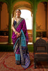 Purple and Blue Mercerized Sigma Silk Traditional Saree with Aqua Finish