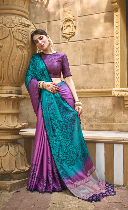 Purple Gajji Silk Saree with Pure Handwork