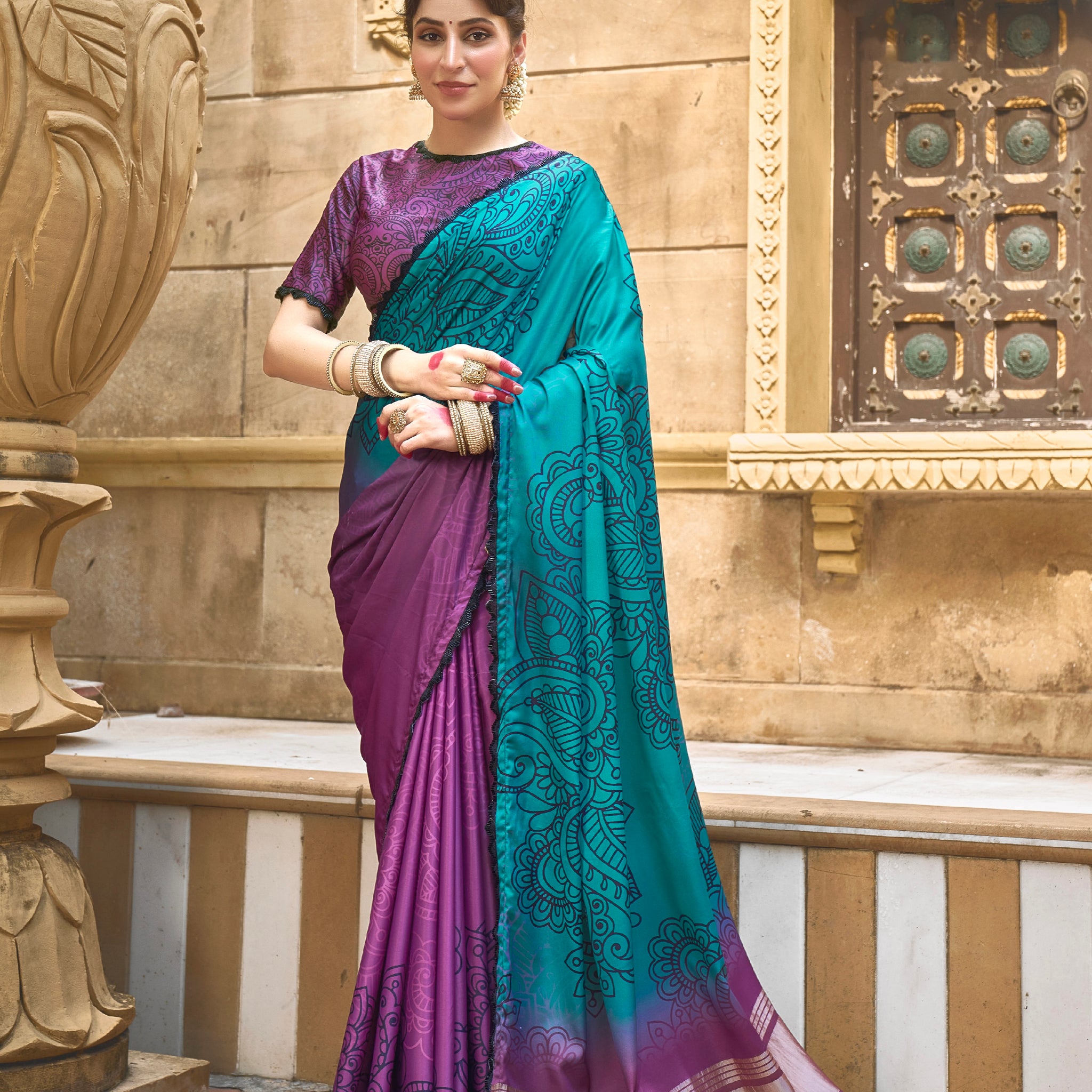 Purple Gajji Silk Saree with Pure Handwork