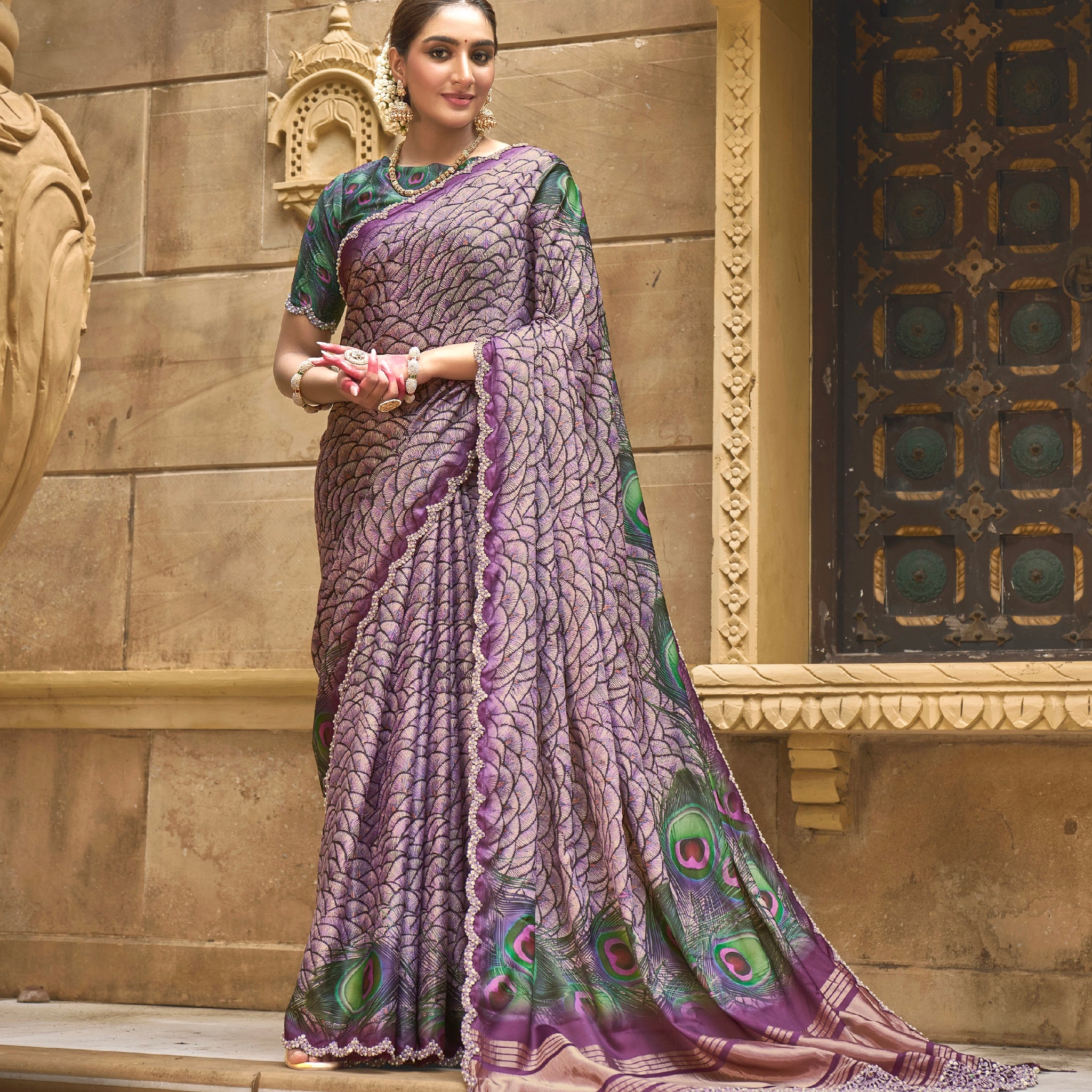Lavender Gajji Silk Saree with Diamond and Handwork
