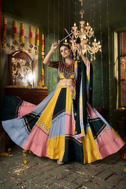 Multi-Color Maslin Cotton Chaniya Choli with Mirror Work