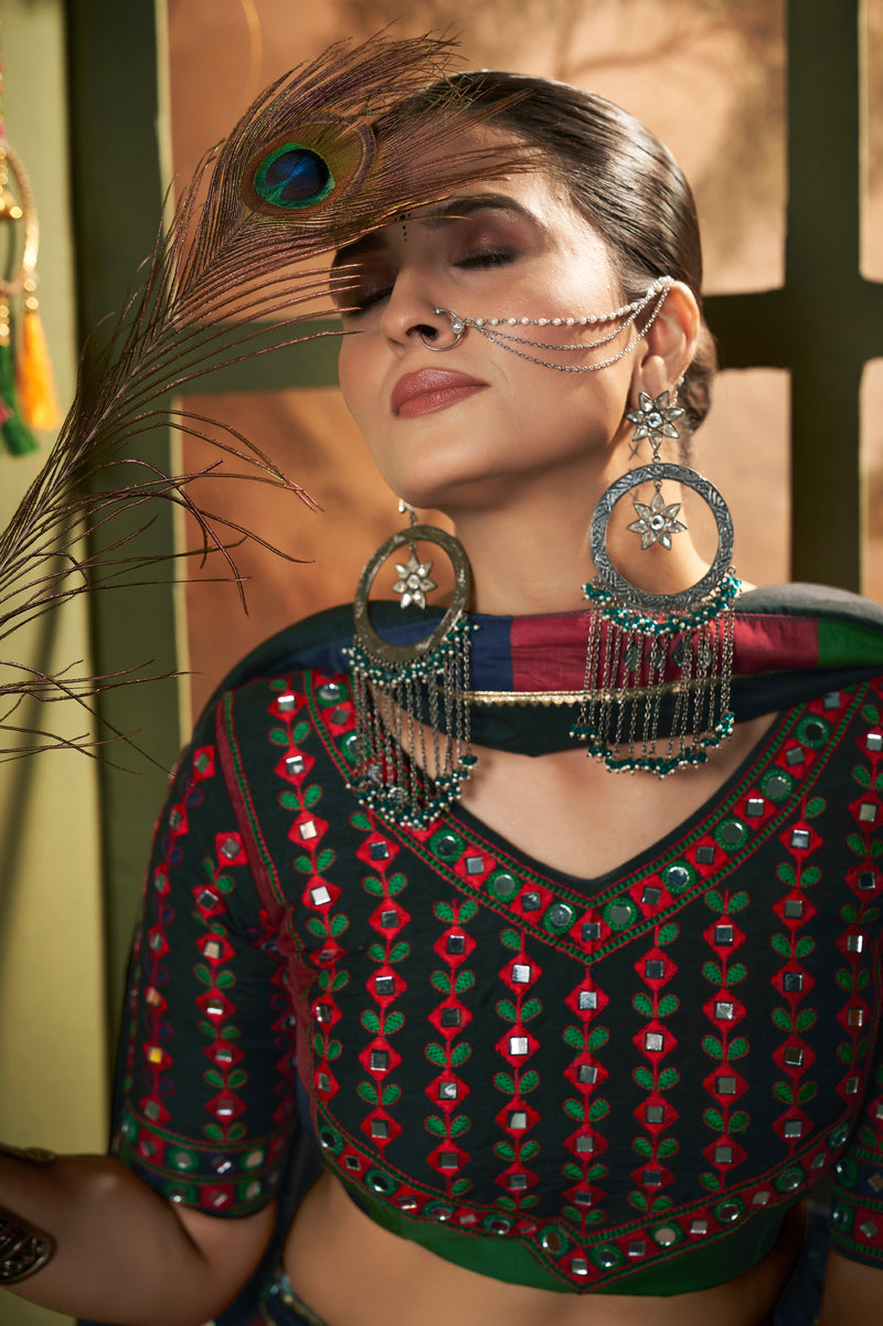 Multi-Color Maslin Cotton Chaniya Choli with Mirror Work