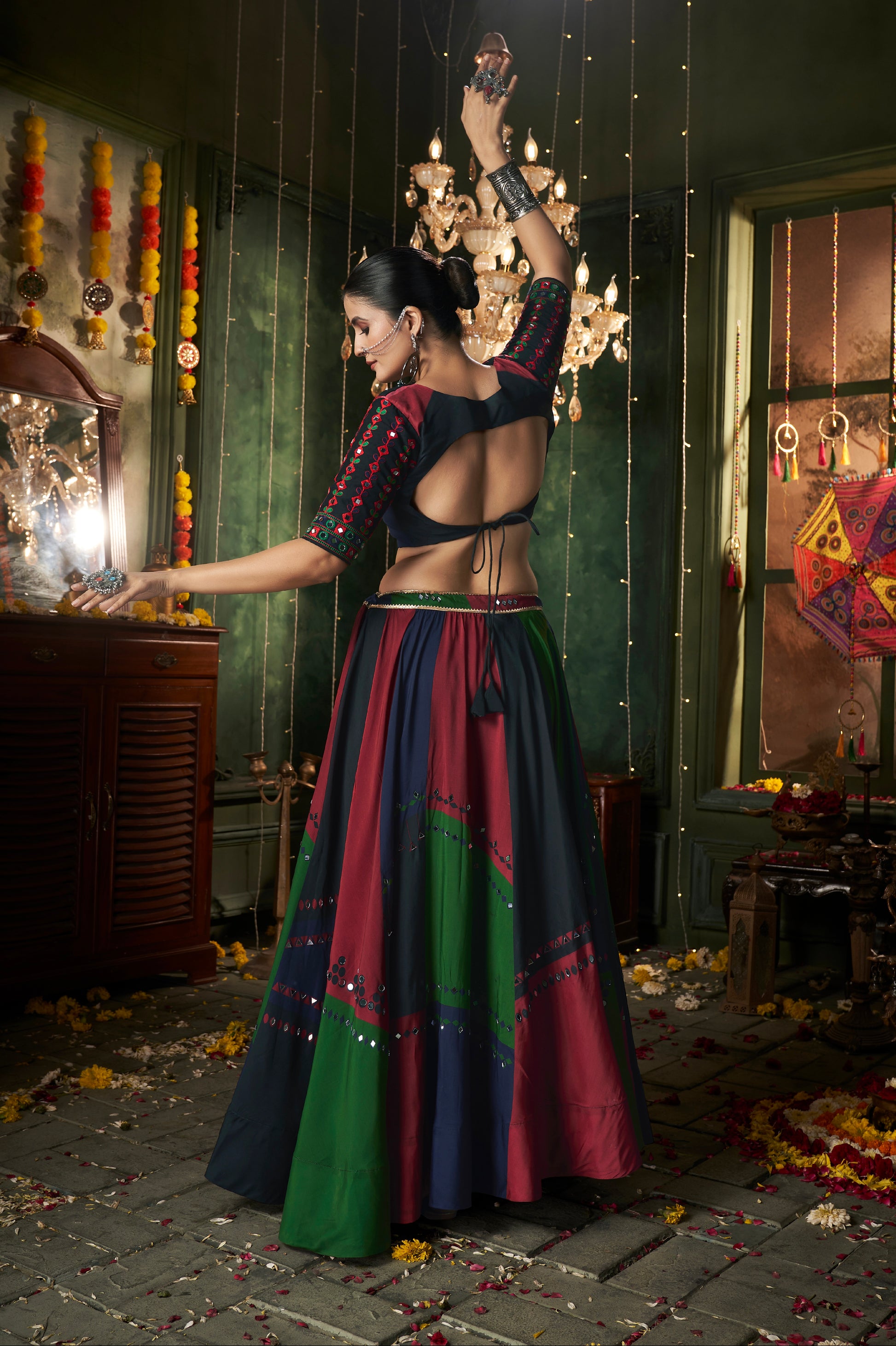 Multi-Color Maslin Cotton Chaniya Choli with Mirror Work