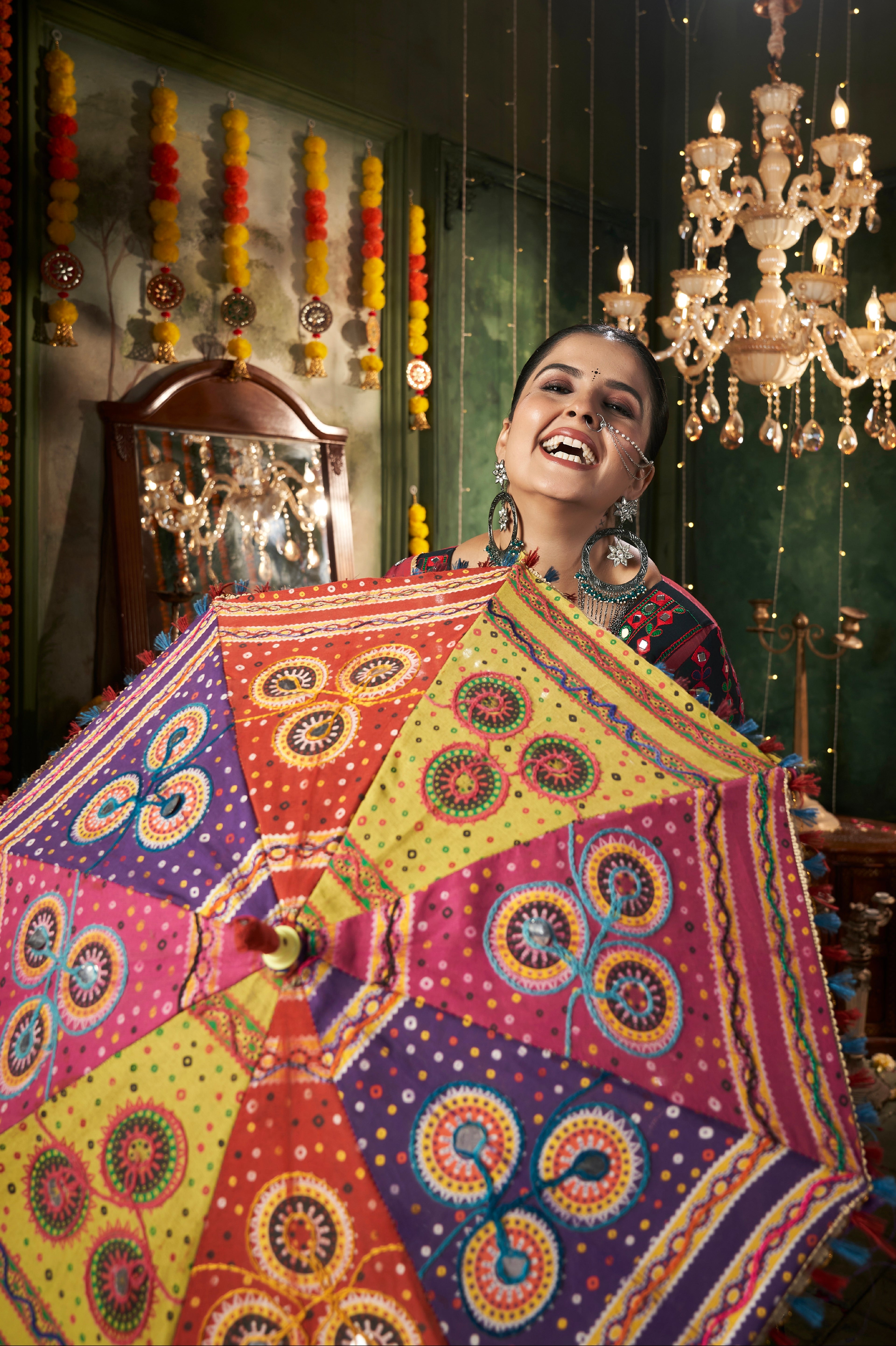 Multi-Color Maslin Cotton Chaniya Choli with Mirror Work