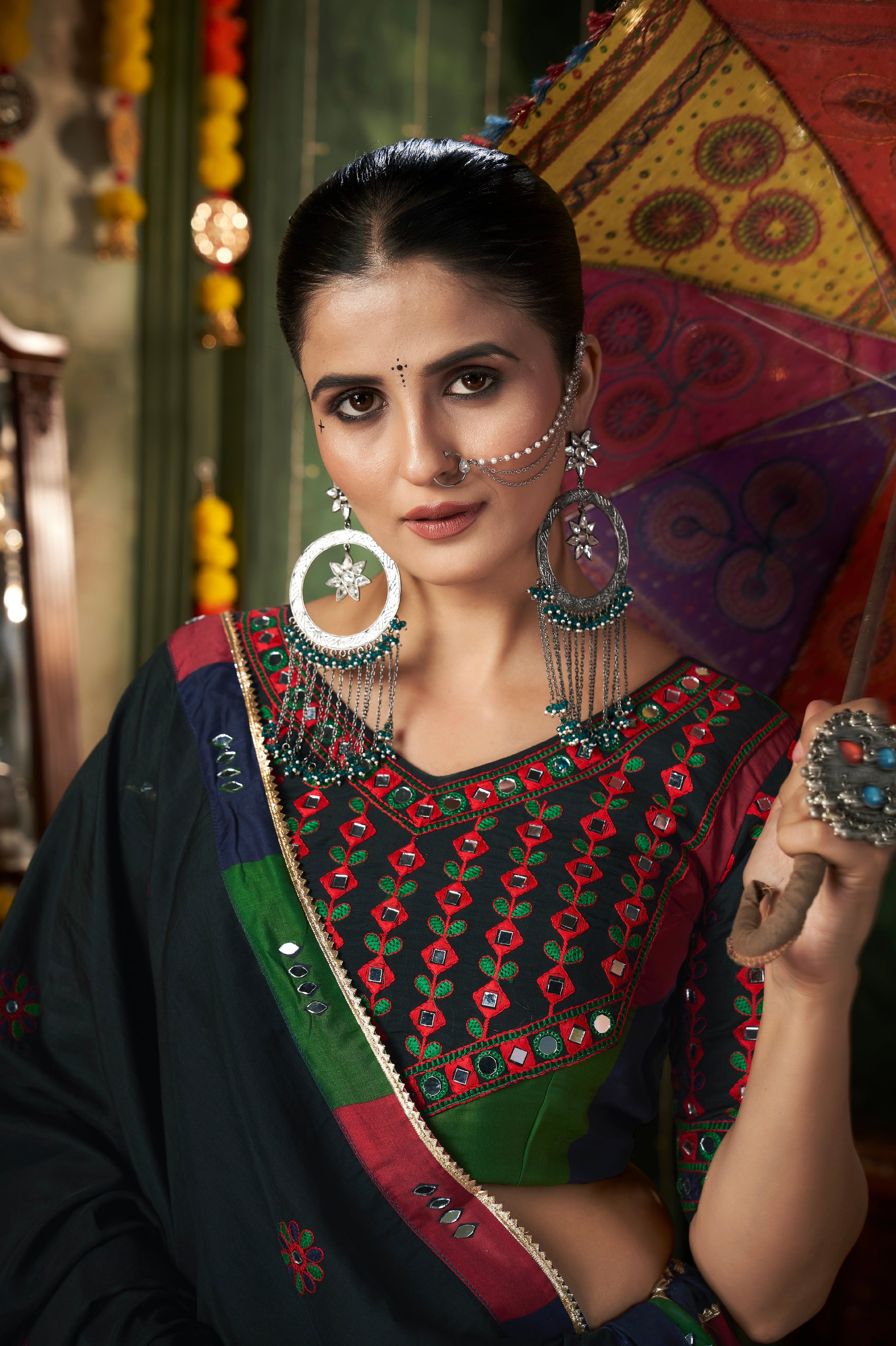 Multi-Color Maslin Cotton Chaniya Choli with Mirror Work