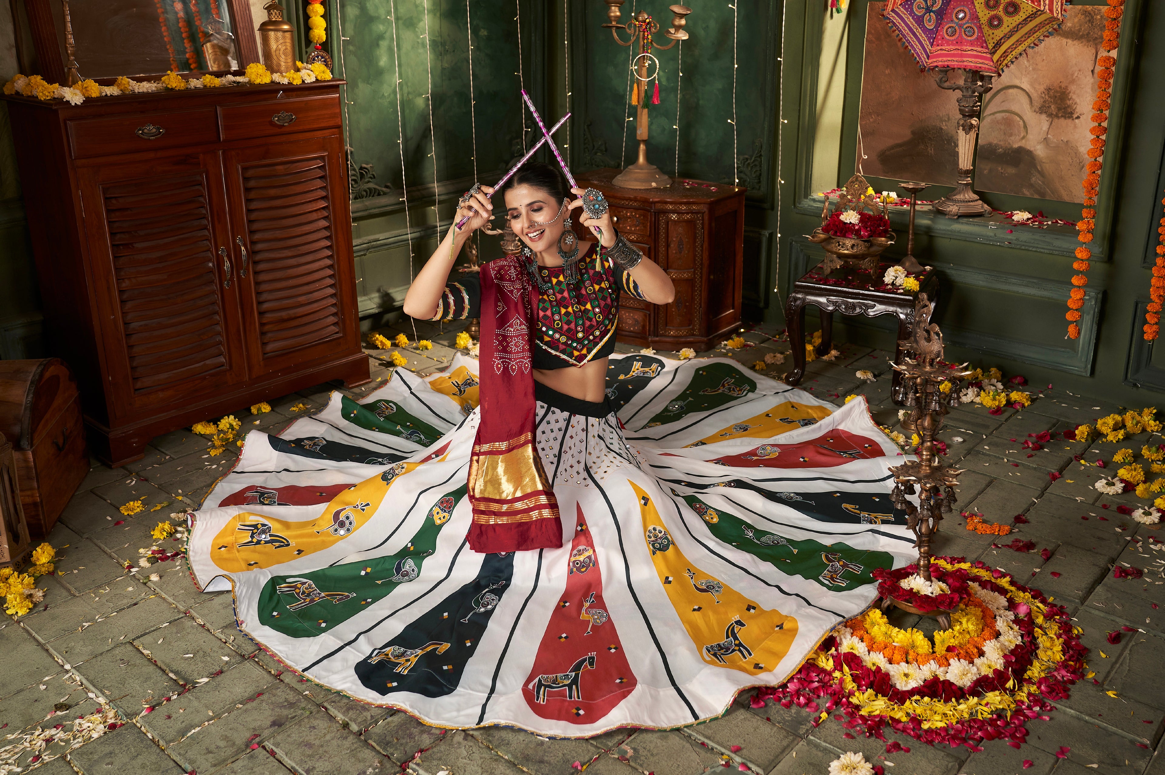 White Maslin Cotton Chaniya Choli with Gajji Silk Dupatta

