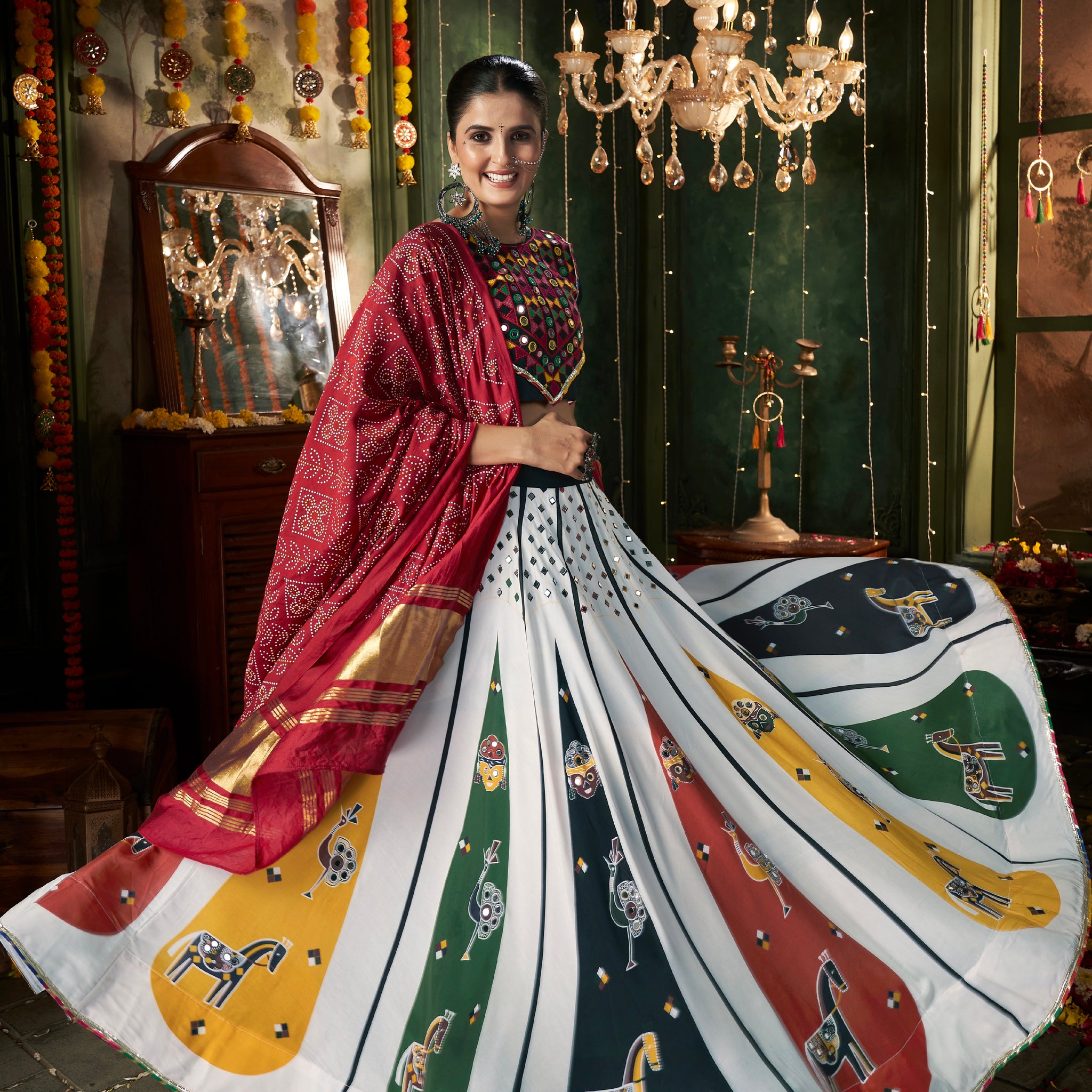 White Maslin Cotton Chaniya Choli with Gajji Silk Dupatta

