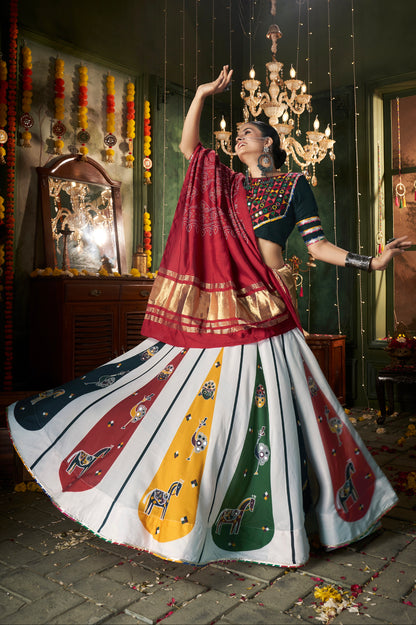 White Maslin Cotton Chaniya Choli with Gajji Silk Dupatta

