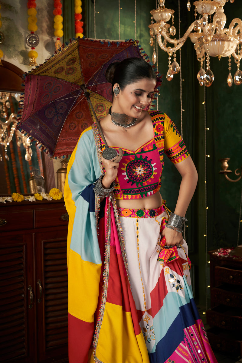 White Maslin Cotton Chaniya Choli with Embroidered Dupatta
