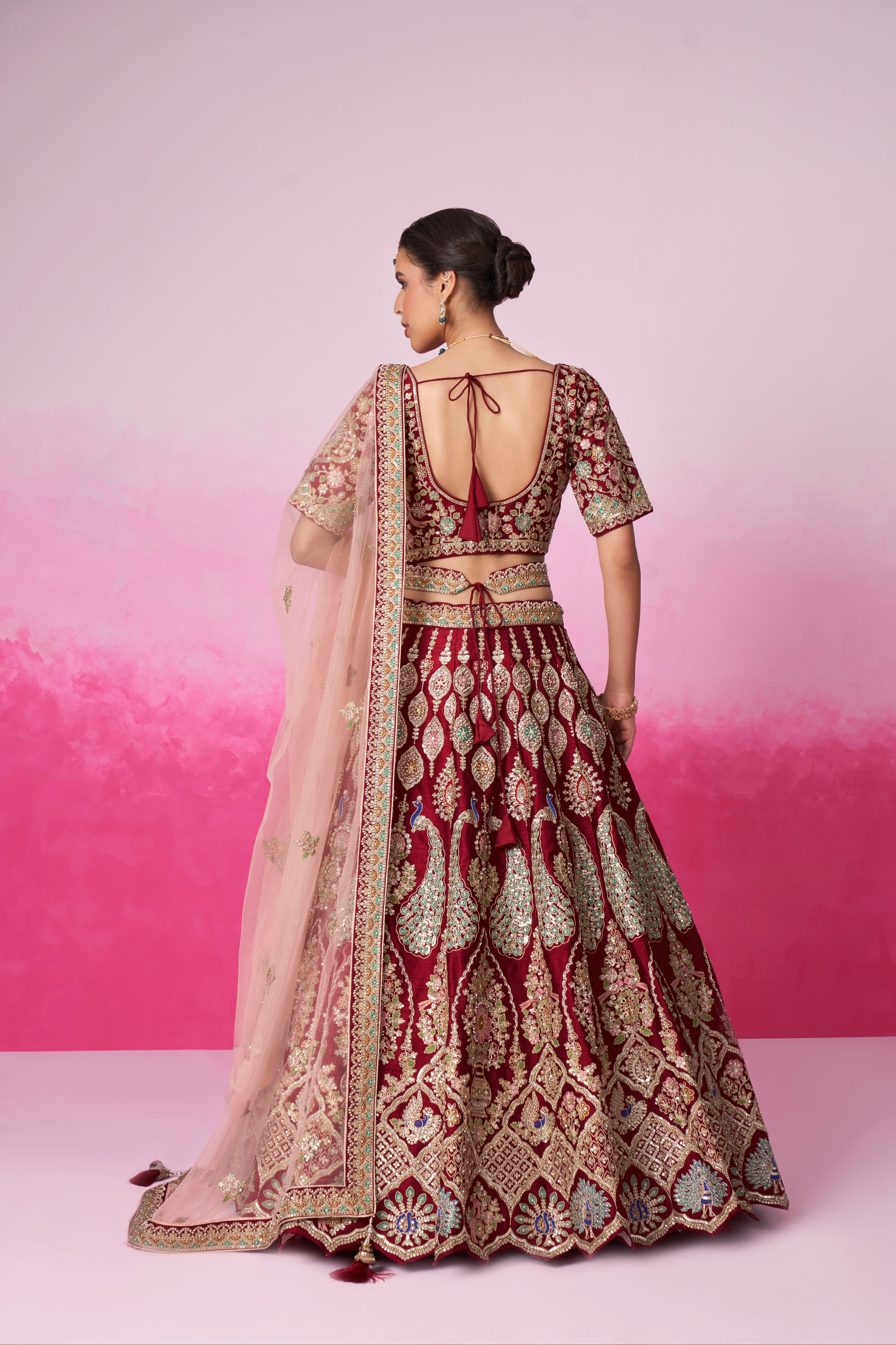 Red Pure Silk Sequins Embroidery Bridal Lehenga Choli & Dupatta