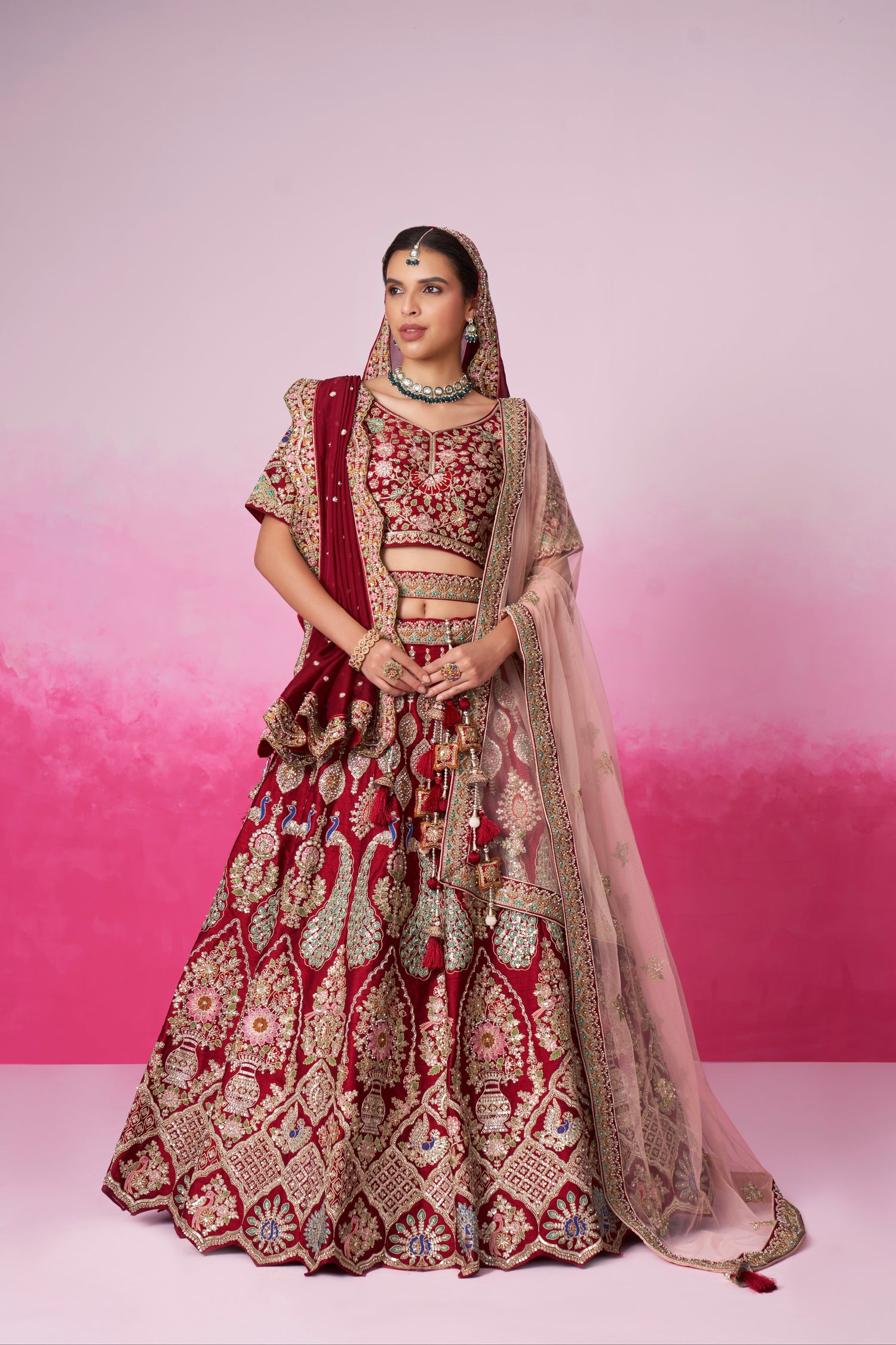 Red Pure Silk Sequins Embroidery Bridal Lehenga Choli &amp; Dupatta