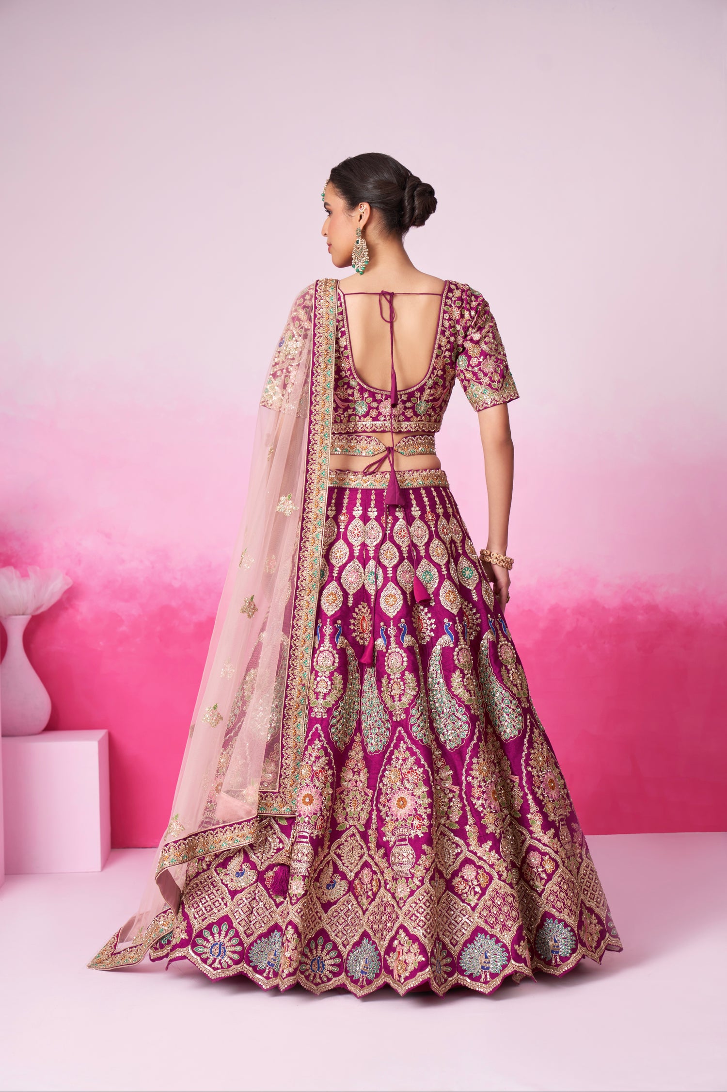 Burgundy Pure Silk Sequins Embroidery Bridal Lehenga Choli &amp; Dupatta