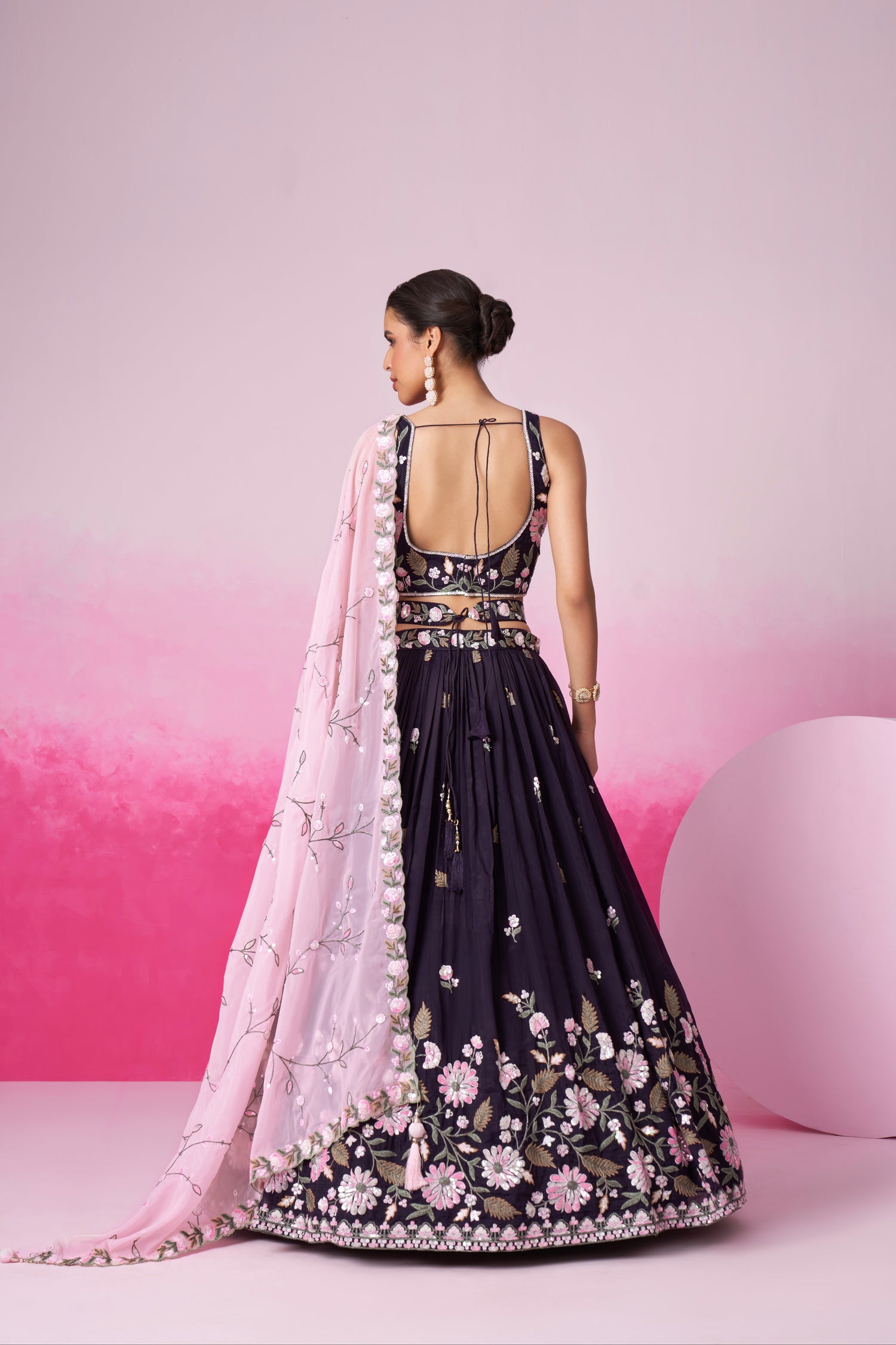 Purple Organza Sequins Embroidery Lehenga Choli &amp; Dupatta