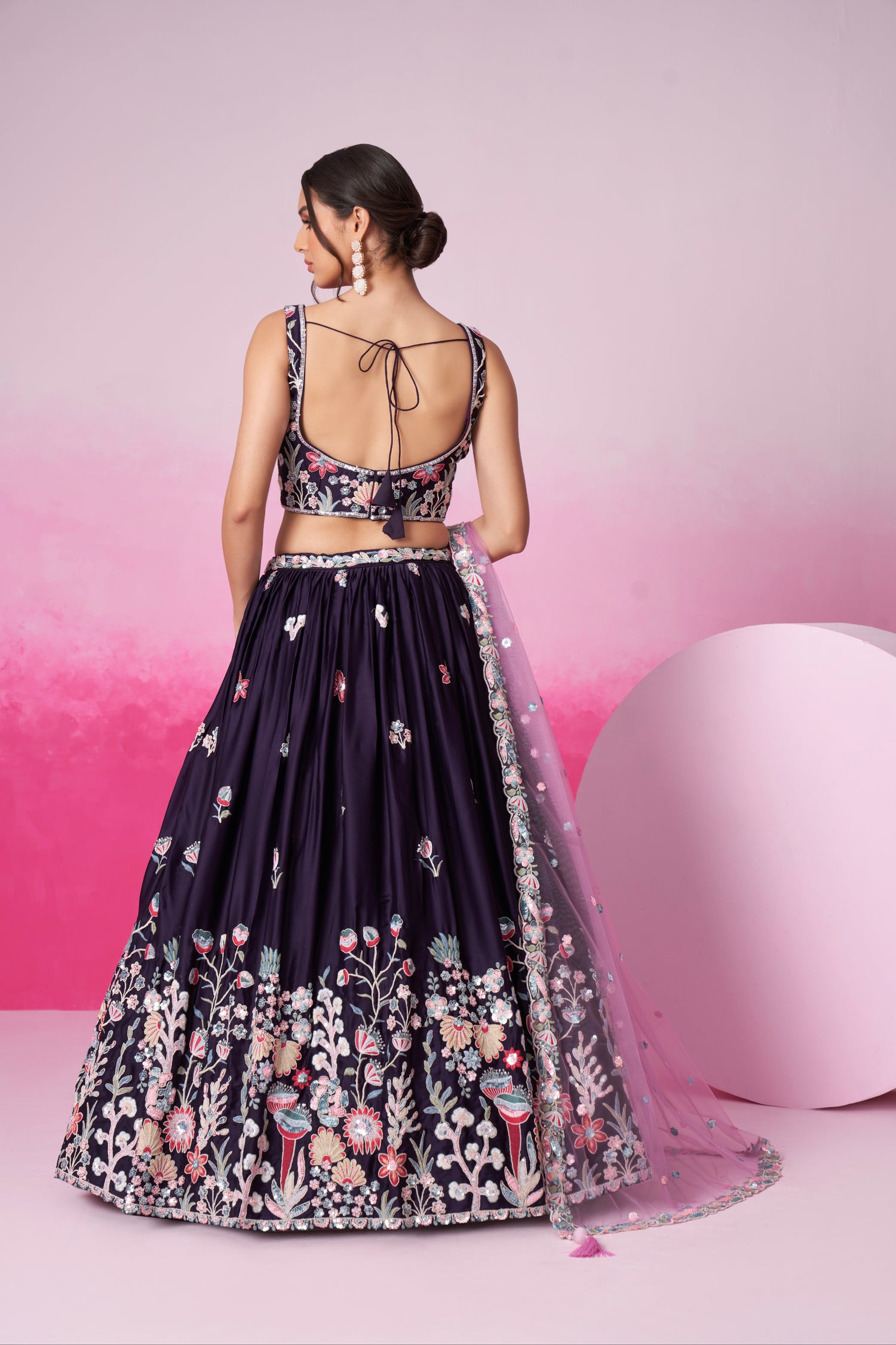 Purple Satin Silk Sequin Embroidery Lehenga Choli &amp; Dupatta