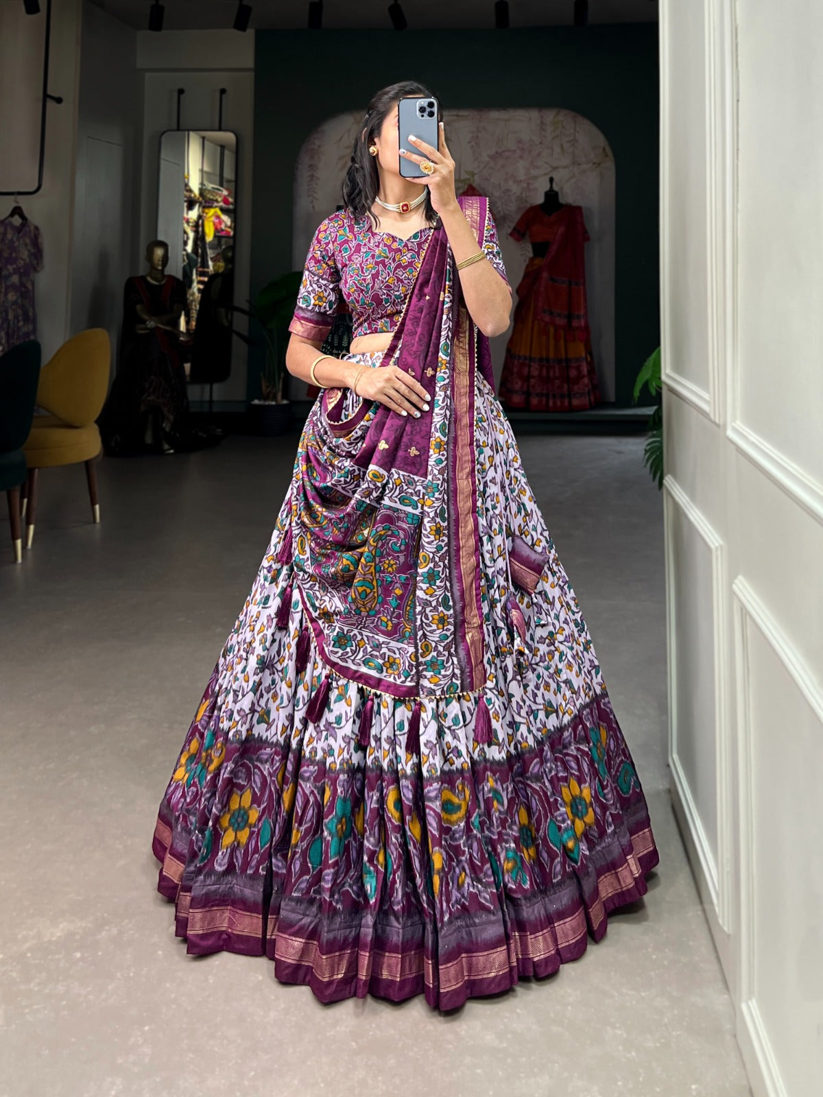 Navaratri Floral Print With Foil Print Lehenga Choli