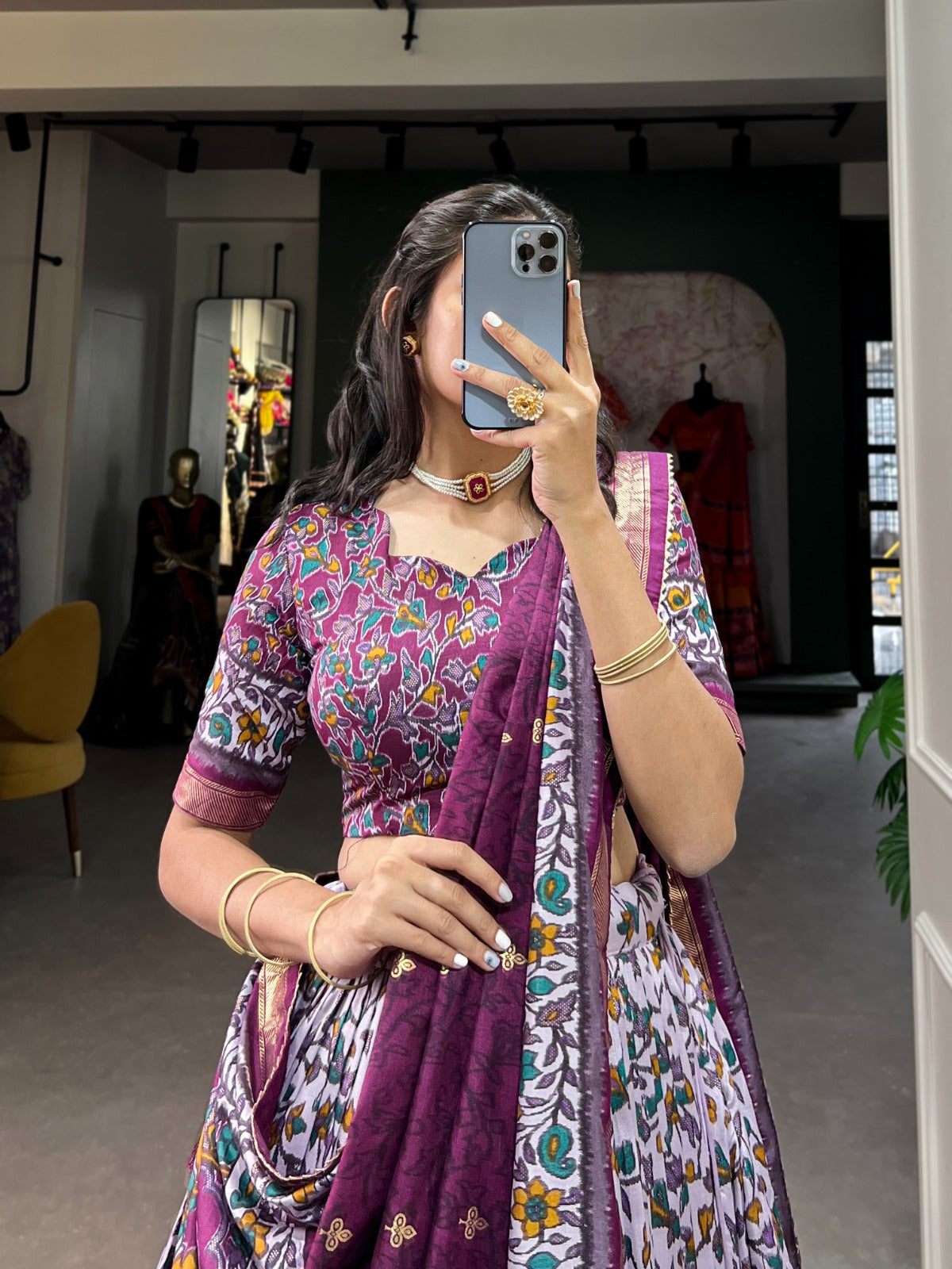 Navaratri Floral Print With Foil Print Lehenga Choli