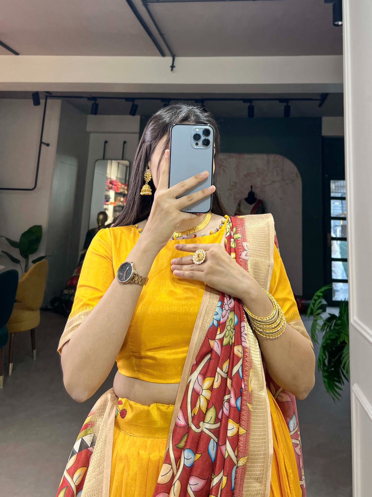 Navaratri Pure Dola Silk With Kalamkari Print Lehenga Choli