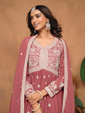 Brown Faux Georgette Embroidered Sharara Suit with Santoon Inner
