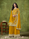 Yellow Sharara Suit with Dola Silk Jacquard and Chinon Dupatta
