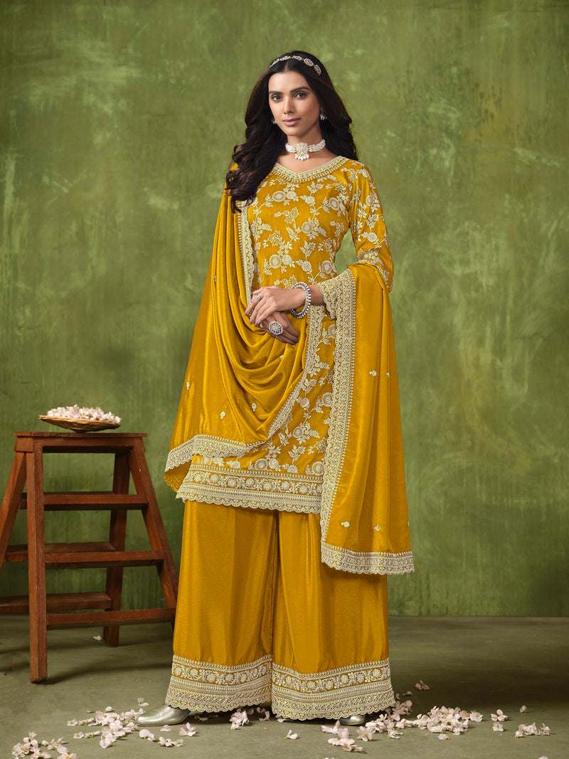 Yellow Sharara Suit with Dola Silk Jacquard and Chinon Dupatta
