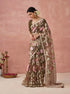 Brown Soft Brasso Organza Saree with Floral Print and Piping Work