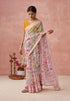 Pink Soft Brasso Organza Saree with Floral Print and Piping Work