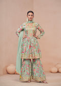 Mint Green Floral Chinon Print Anarkali Suit with Dupatta